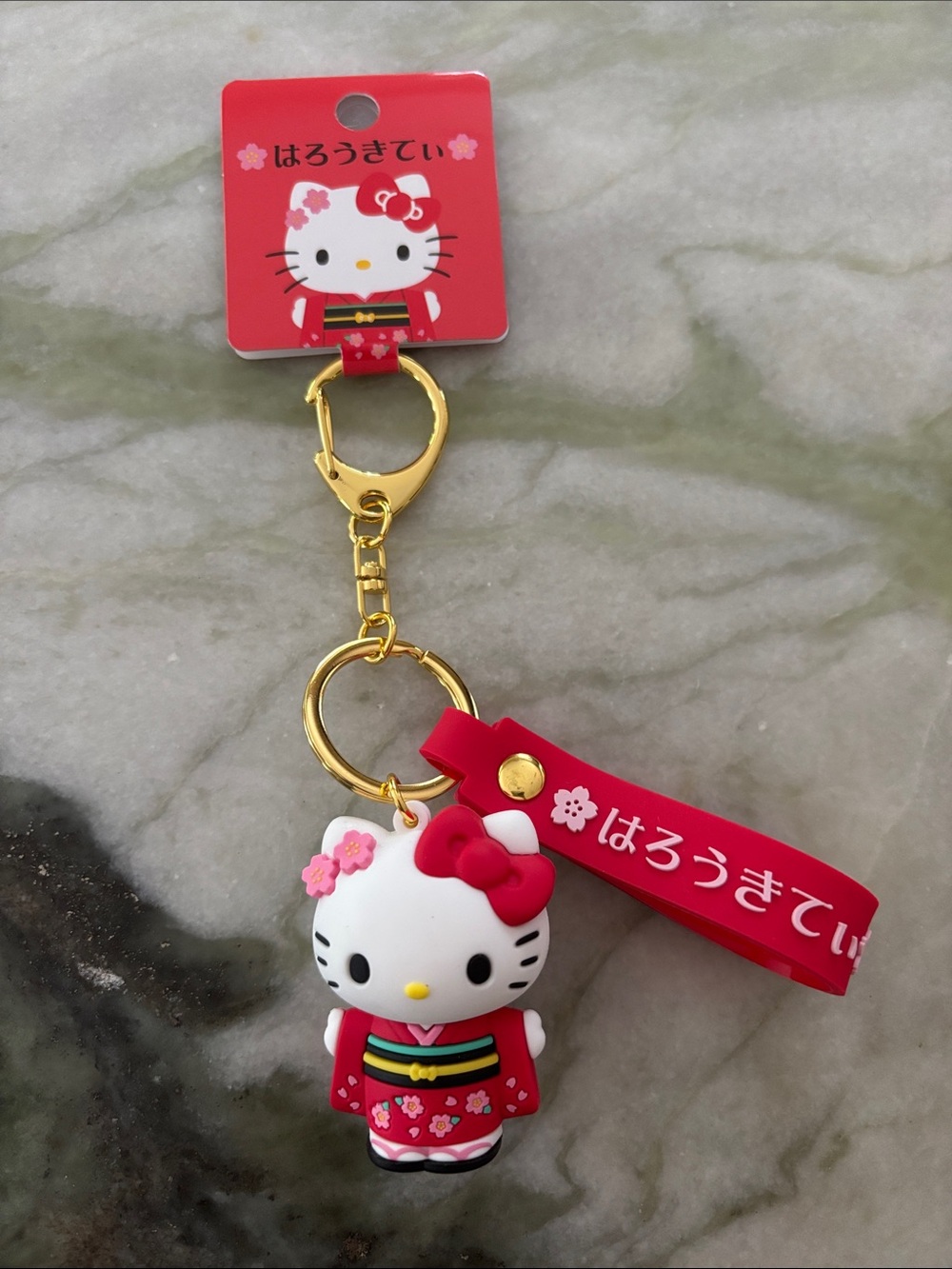 Hello Kitty Red and Pink Kimono Keychain with Gold Hardware